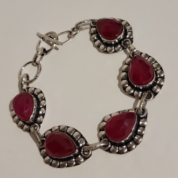 Natural Raw Cut Ruby 925 Silver Bracelet - Picture 2 of 4